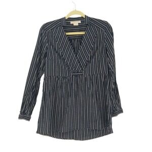 Michael Kors Women's Dot Stripe V-Neck Tunic Blouse Black White Size Medium